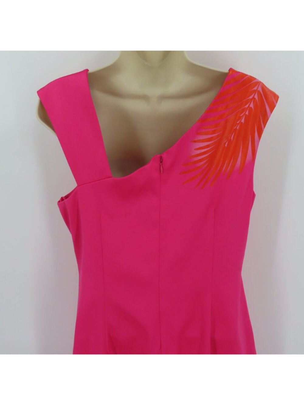 Cache Womens 12 Pink Orange Tropical Leaf Print Sleeveless Sheath Dress Leaves - Picture 5 of 10